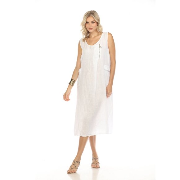 White Pocket Dress with Zipper Detail - Picture 2 of 8